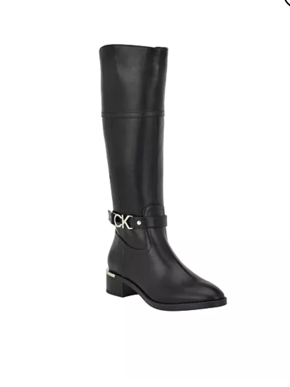 Calvin Klein Black Leather Over-the-Knee Riding Boots
